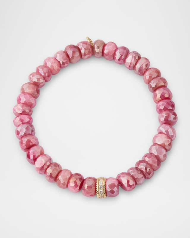 Red Moonstone Bead Bracelet with 8mm Pavé Rondelle